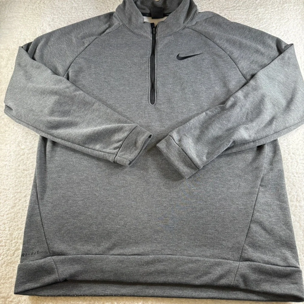 Nike Pullover Mens Large Gray Excellent Dri-FIT Quarter Zip Active Sweatshirt
